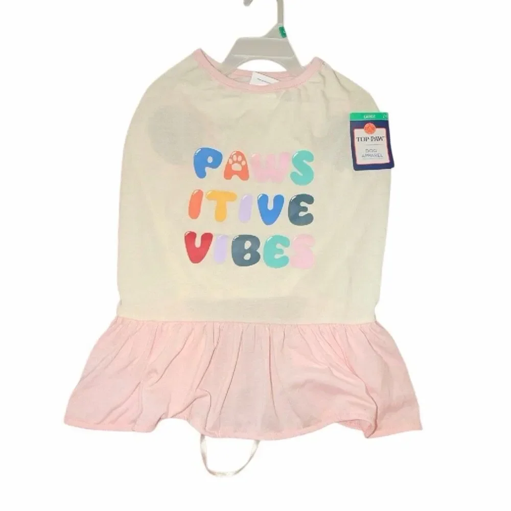 Pet t-shirts L dog shirt TOP PAW “Pawsitive Vibes” positive w/ skirt